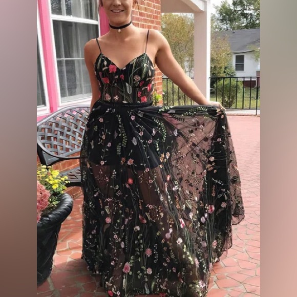 Embroidered Illusion Corset Gown - Picture 2 of 6